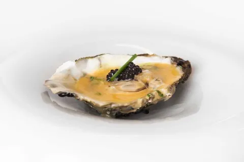 Ostró del delta gratinat amb espinacs a la crema i salsa holandesa