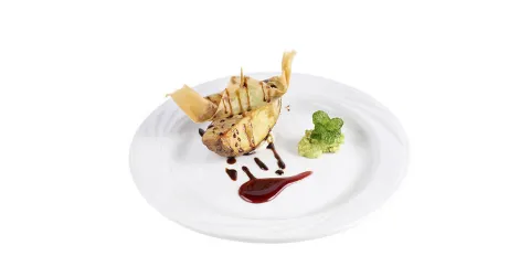 Cruixent de llagostí amb crema d'alvocat i mel de canya